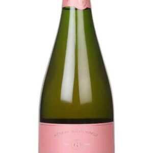 Green 2017 Gospel Green Rosé Cider bottle with a light pink hue, reflecting its blend of apples and Pinot Noir infusion